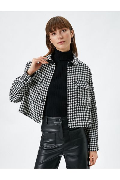 Koton Tweedjacke mit Knopfleiste, Hemdkragen, Tasche, Detail