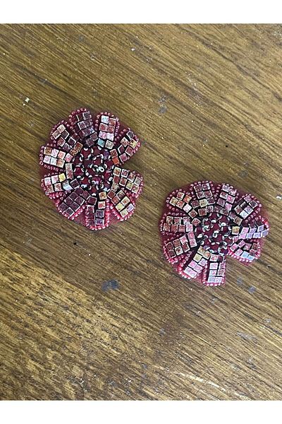 Gönülden Tasarım Mărgele duble și piatră de oțel Broderie cu flori ARMĂ PATCH ACCESORII DE ÎMbrăcăminte APPLICAT GÜPÜR 5X5 Roșu