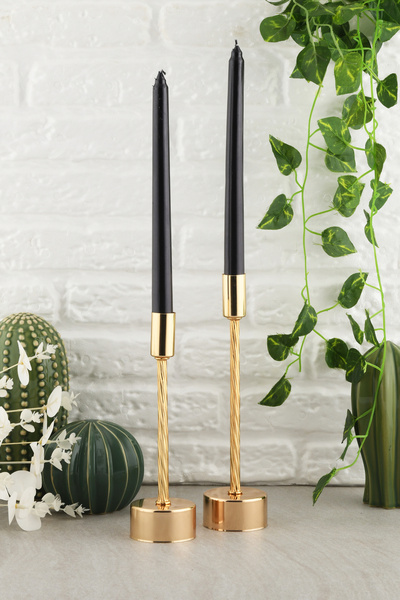 TR Turan Collection YASEMİN 2'li Şamdan Gold Dekoratif Metal Mumluk Altın Kap...