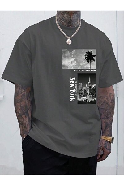 MOONBULL Ανδρικό αριστερό μπλουζάκι στήθος New York Picture Printed Oversize