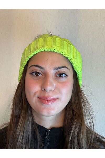 Gönülden Tasarım HAND KNITTED DESIGN POMPOM HAIR BRAIDED BEANIE UNISEX BEANIE