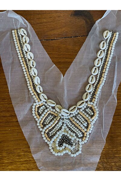 Gönülden Tasarım Guler de rochie din tul alb cu broderie de mărgele de piatră Accesoriu pentru guler de cusut 25X25