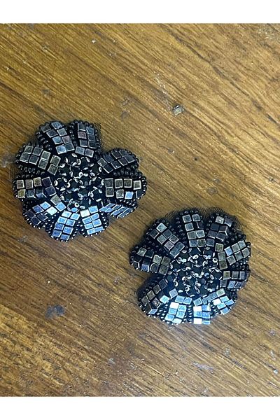 Gönülden Tasarım Mărgele duble și piatră de oțel Broderie cu flori ARMĂ PATCH ACCESORII ÎMbrăcăminte APPLIQUE GUIPURE 4X4 Negru