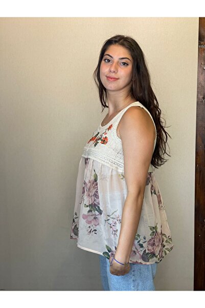 Gönülden Tasarım Спеціальний дизайн мереживна в'язана коротка блуза з тканини