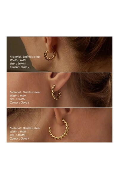 monalisatoka Kadın Hasır Gold 3'lü Halka Küpe Seti