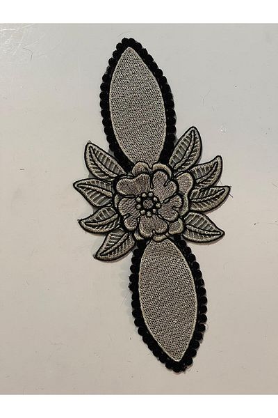 Gönülden Tasarım 29x13 Cm Broderie Neagră și Galben Auriu Broderie Guipure Applique Patch Crestă