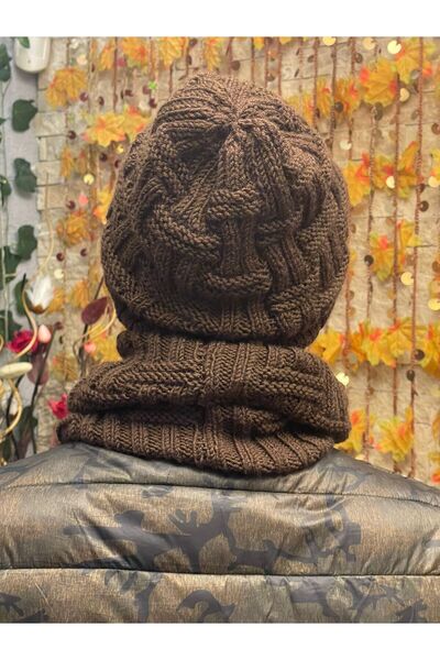 Gönülden Tasarım Hand Knitted Soft Wool Men's Beret Neck Collar Set Unisex