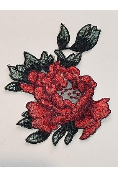 Gönülden Tasarım 23x17 Cm Broderie Trandafir Roșu Guipure Applique Patch