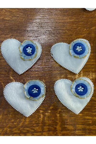 Gönülden Tasarım 6x5 εκ. Αξεσουάρ ραπτικής μπάλωμα 4 τεμαχίων μπλε καρδιά βελ...