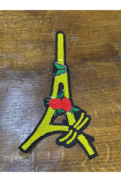 Gönülden Tasarım 26x14 cm peglačka aplikacija sa šljokicama, žuta, Eiffelov t...
