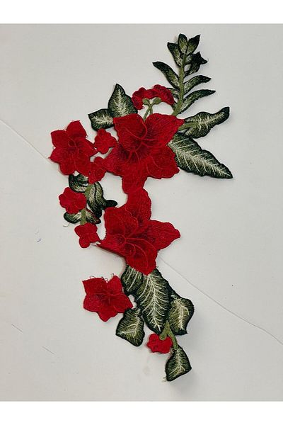 Gönülden Tasarım 38x19 Cm Broderie Trandafir Roșu Guipure Patch Applique