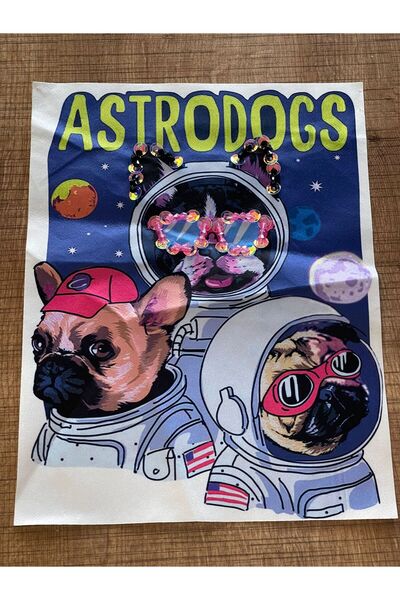 Gönülden Tasarım 26x20 cm Sa perlama Astronautski psi sa šljokicama, aplikaci...