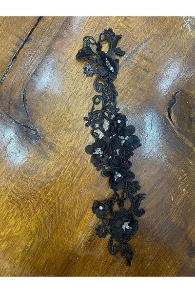 Gönülden Tasarım 33x8 Cm Broderie Guipure Neagră Broderie Florală Aplicație Armă Patch Accesoriu de cusut