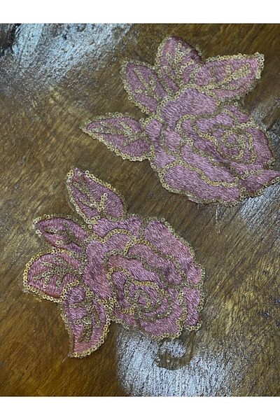 Gönülden Tasarım 14x13 cm 2 bucăți paiete și broderie brodate cu flori și frunze aplicate accesorii de cusut roz