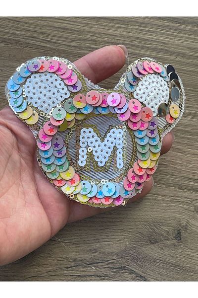 Gönülden Tasarım 9X12 CM PUL PAILLETTED M LETTER BEAR APPLIQUE EMBLEMA PATCH CUSUT ACCESORIUM HOBBY
