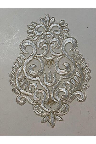 Gönülden Tasarım 28x20 Cm Auriu Galben Sclipici Brodat Guipure Cremă Culoare Applique Crestă Patch