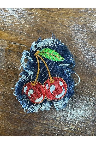 Gönülden Tasarım 7x5 Cm Denim Cherry Applique Crest Patch Accesoriu pentru cusut și hobby