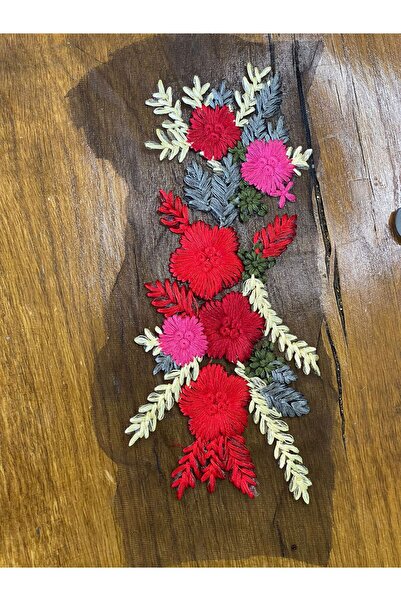 Gönülden Tasarım Tül Üzeri Nakış Işleme Çiçekli Yapraklı Set Aplike Arma Diki...