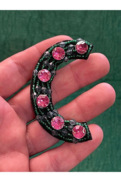 Gönülden Tasarım 6x4 cm vez od perli, aplikacija sa slovom C, dodatak za šivenje