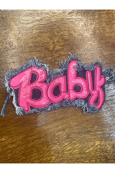 Gönülden Tasarım 13x5 Cm Denim Roz Bebeluş Scris Piele Applique Crestă Patch Cusut Hobby Accesoriu