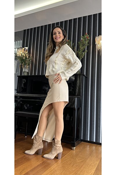 Atelier Derin Екрю однонога спідниця з декольте зі шкіри