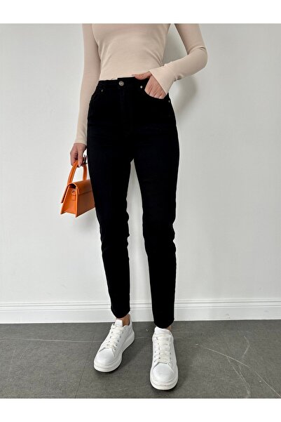 LİMABEL Women's High Waist Black Mom Jeans Lycra Jeans