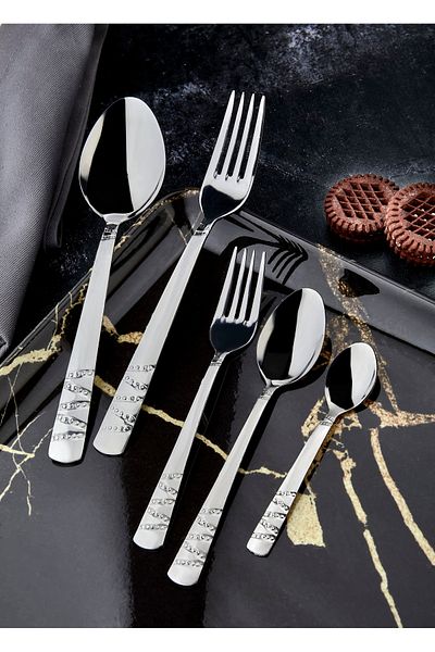 KT HOME Spoon Fork Set 60 Pieces Bergama 60 Pieces Steel Fork Spoon Set for 12 People