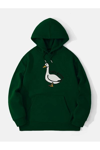 Ginevra Унисекс суитшърт с качулка и щампа Silly Goose с мек полар отвътре