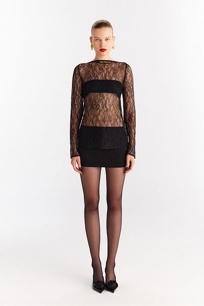 Urban Muse Lace Blouse & Crepe Skirt Set
