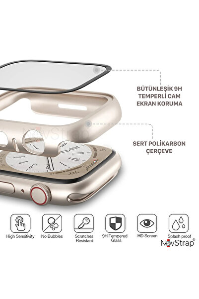 NovStrap Apple Watch 4/5/6/Se Seri 44mm ile Uyumlu Starlight Yıldız Işığı Ekran Kasa Koruyucu Kapak
