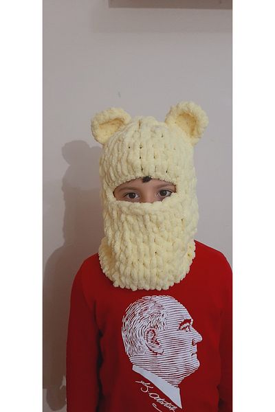 HemaZen Hand Knitted Puffy Plush Children's Balaclava Snow Mask Hat