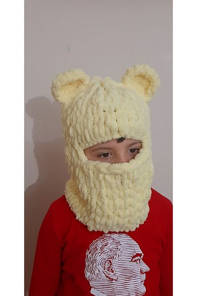 HemaZen Hand Knitted Puffy Plush Children's Balaclava Snow Mask Hat