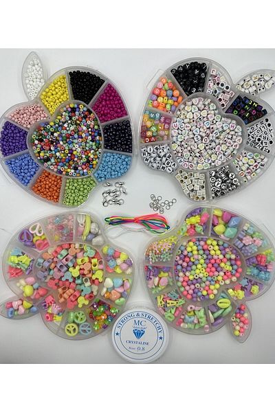 Hobimos 4 Pieces of Apple Patterned 2000 Pieces of Sand Beads in Box Letter Beads and Figure Beads Jewelry Making Set