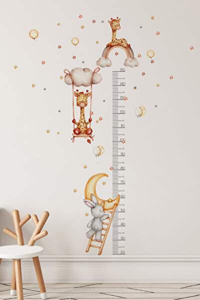 AlyMarkt Tavşan Zürafa ve Küçük Balonlar Temalı Boy Ölçer Çocuk Duvar Ayna Do...