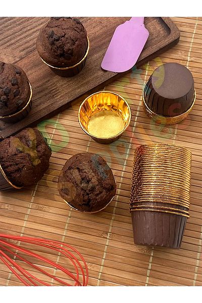 Yusuf Dirik YD Party Supplies Brown Gold Metallic Muffin Cake Mold 25 Pieces 50x39