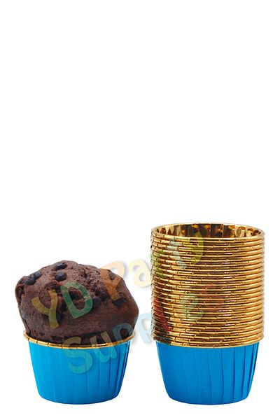 Yusuf Dirik YD Party Supplies Blue Gold Metallic Muffin Cake Mold 25 Pieces 50x39