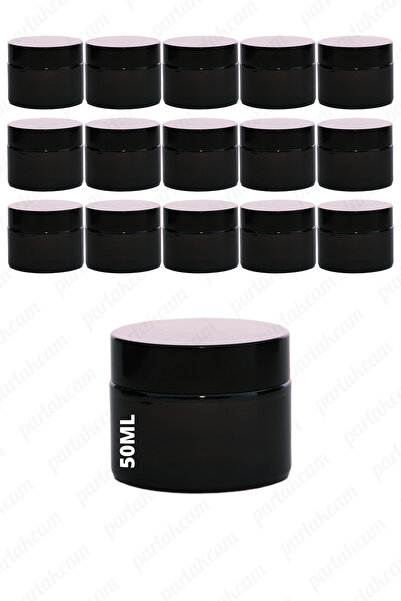 parlakcam 50ml amber krem kavanozu cam krem kutusu siyah renk koruma kapaklı ...