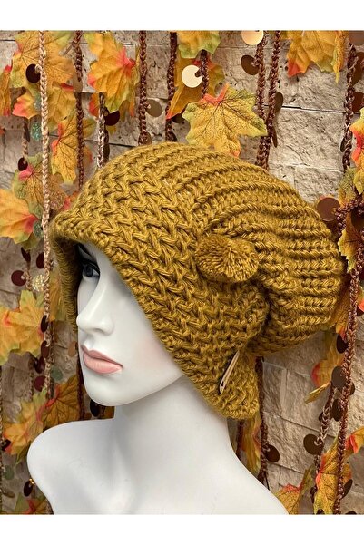 Gönülden Tasarım Çift Korumalı Modelli Örme Yumuşak Ponponlu Şık Tasarım Kadın Bere