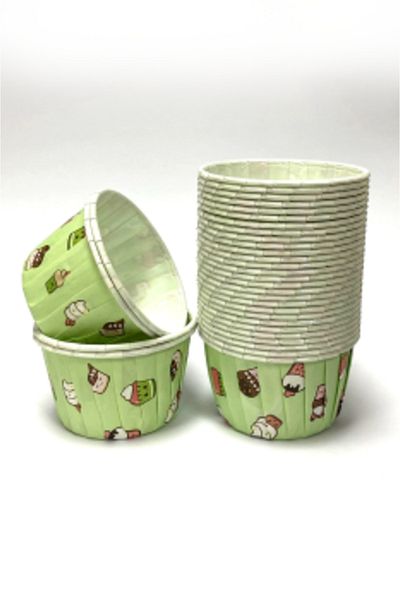 eğlencemarketi Dolphin Paper Muffin Cake Capsule with Shrink Mint Ice Cream Pattern 50 Pieces