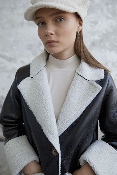 InStyle Furry Faux Leather Jacket with Pockets - Black