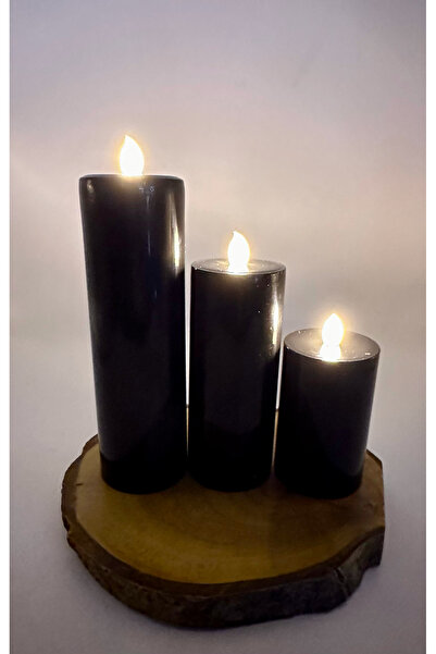 Led Mum 3lü siyah batom led mum renk