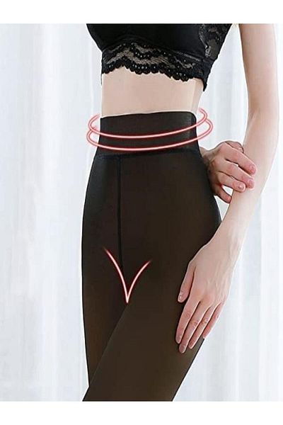 MİSTİRİK Ravena Model Gathering Woven Wool Warm Plush Underwear Corset Tights and Socks Black Color