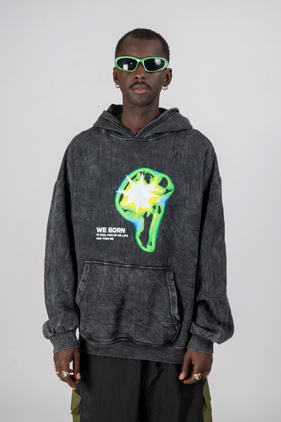 Sekizbiraltı We Born Printed - Washable Black Oversize Unisex Hoodie