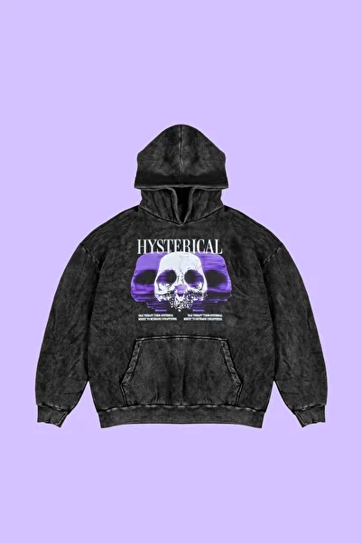 Sekizbiraltı Πλένεται μαύρη υστερική στάμπα Oversize Unisex Hoodie