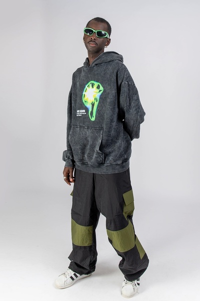 Sekizbiraltı We Born Printed - Washable Black Oversize Unisex Hoodie