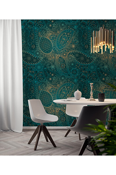 Plustablo Vintage Lale Temalı Osmanlı Sanatı Duvar Kağıdı, Retro İşyeri Duvar...