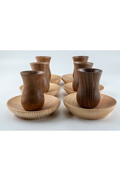 NATIVU Walnut Wooden Tea Cup Set: Traditional Fine-waisted Design and Natural Elegance