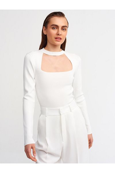 Dilvin 10189 Back Zippered Sweater-ecru