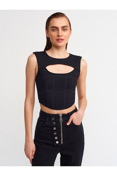 Dilvin 30106 Παράθυρο Corset Top-μαύρο