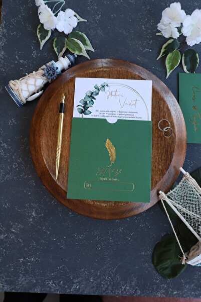 Pixel Davetiye Yeşil - 100 Adet Davetiye Yeni Model Davetiye - Düğün - Nişan - Kına Sünnet Davetiyesi-3105